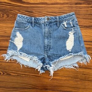 Show Me Your MuMu Medium Blue Distressed Frayed Hem Denim Shorts